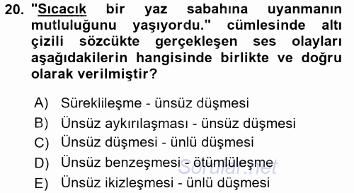 Türk Dili 1 2017 - 2018 Ara Sınavı 20.Soru