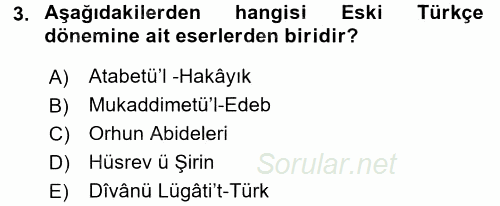 Türk Dili 1 2017 - 2018 Ara Sınavı 3.Soru