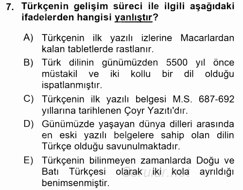 Türk Dili 1 2017 - 2018 Ara Sınavı 7.Soru