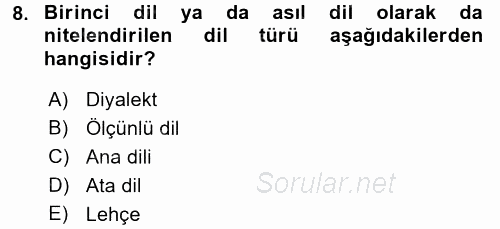Türk Dili 1 2017 - 2018 Ara Sınavı 8.Soru