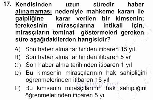 Medeni Hukuk 1 2012 - 2013 Ara Sınavı 17.Soru