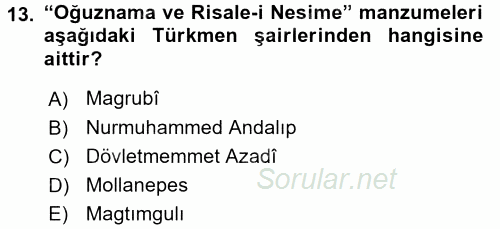 Çağdaş Türk Edebiyatları 1 2015 - 2016 Tek Ders Sınavı 13.Soru