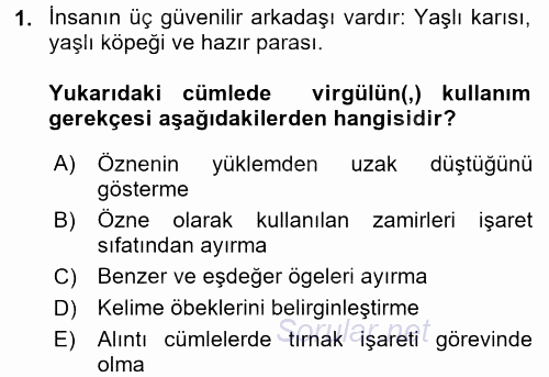 Türk Dili 2 2017 - 2018 3 Ders Sınavı 1.Soru