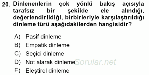 Türk Dili 2 2017 - 2018 3 Ders Sınavı 20.Soru