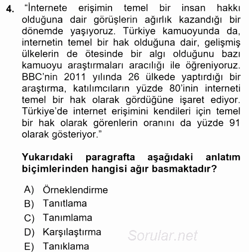 Türk Dili 2 2017 - 2018 3 Ders Sınavı 4.Soru