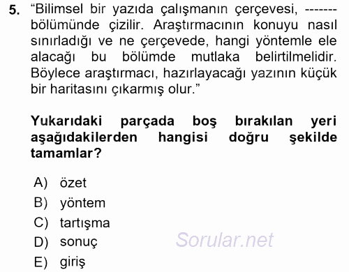 Türk Dili 2 2017 - 2018 3 Ders Sınavı 5.Soru