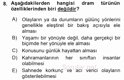 Türk Dili 2 2017 - 2018 3 Ders Sınavı 8.Soru
