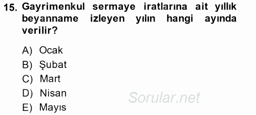 Türk Vergi Sistemi 2013 - 2014 Ara Sınavı 15.Soru