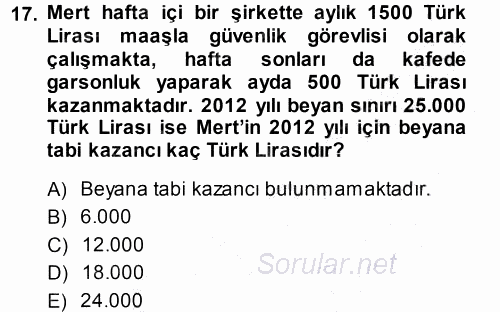 Türk Vergi Sistemi 2013 - 2014 Ara Sınavı 17.Soru