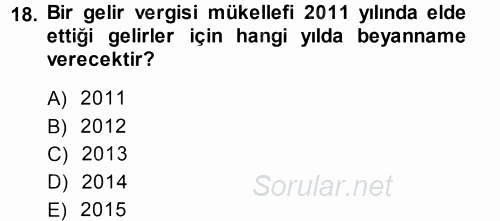 Türk Vergi Sistemi 2013 - 2014 Ara Sınavı 18.Soru
