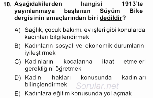 XIX. Yüzyıl Türk Dünyası 2014 - 2015 Ara Sınavı 10.Soru