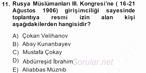 XIX. Yüzyıl Türk Dünyası 2014 - 2015 Ara Sınavı 11.Soru