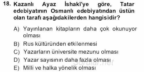 XIX. Yüzyıl Türk Dünyası 2014 - 2015 Ara Sınavı 18.Soru
