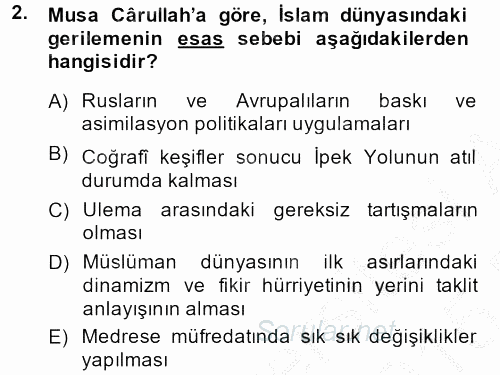 XIX. Yüzyıl Türk Dünyası 2014 - 2015 Ara Sınavı 2.Soru