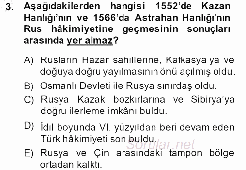 XIX. Yüzyıl Türk Dünyası 2014 - 2015 Ara Sınavı 3.Soru