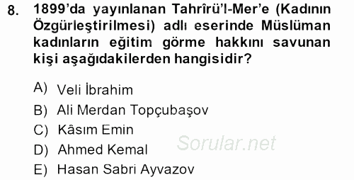 XIX. Yüzyıl Türk Dünyası 2014 - 2015 Ara Sınavı 8.Soru