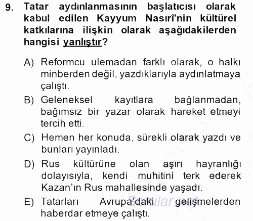 XIX. Yüzyıl Türk Dünyası 2014 - 2015 Ara Sınavı 9.Soru