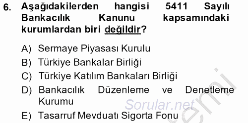 Finansal Kurumlar 2013 - 2014 Ara Sınavı 6.Soru