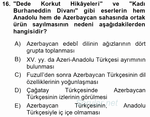 Çağdaş Türk Yazı Dilleri 1 2016 - 2017 Ara Sınavı 16.Soru