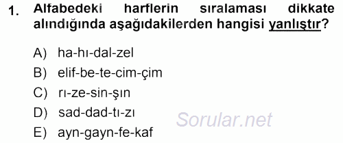 Osmanlı Türkçesi 1 2013 - 2014 Ara Sınavı 1.Soru