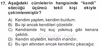 Türkçe Biçim Bilgisi 2013 - 2014 Ara Sınavı 17.Soru