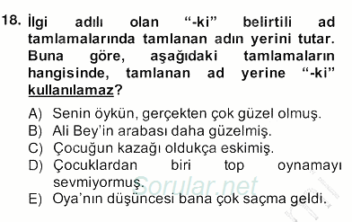 Türkçe Biçim Bilgisi 2013 - 2014 Ara Sınavı 18.Soru