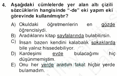 Türkçe Biçim Bilgisi 2013 - 2014 Ara Sınavı 4.Soru