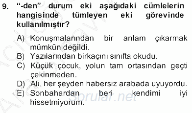 Türkçe Biçim Bilgisi 2013 - 2014 Ara Sınavı 9.Soru