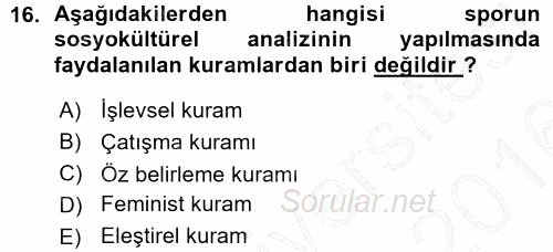 Spor Bilimlerine Giriş 2015 - 2016 Ara Sınavı 16.Soru