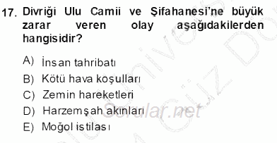 Türkiye´nin Kültürel Mirası 1 2013 - 2014 Ara Sınavı 17.Soru