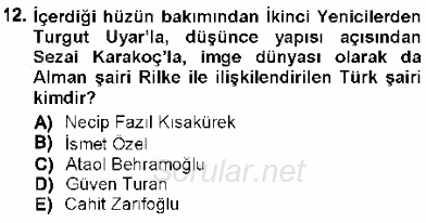 Cumhuriyet Dönemi Türk Şiiri 2012 - 2013 Dönem Sonu Sınavı 12.Soru