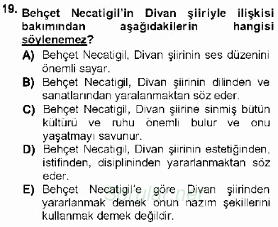 Cumhuriyet Dönemi Türk Şiiri 2012 - 2013 Dönem Sonu Sınavı 19.Soru