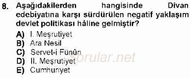 Cumhuriyet Dönemi Türk Şiiri 2012 - 2013 Dönem Sonu Sınavı 8.Soru