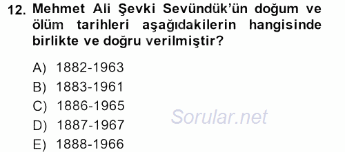 Türk Sosyologları 2013 - 2014 Ara Sınavı 12.Soru