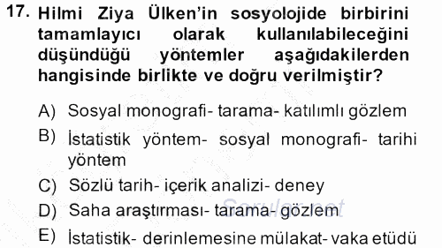 Türk Sosyologları 2013 - 2014 Ara Sınavı 17.Soru