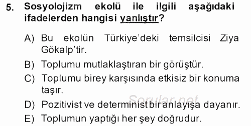Türk Sosyologları 2013 - 2014 Ara Sınavı 5.Soru