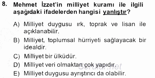 Türk Sosyologları 2013 - 2014 Ara Sınavı 8.Soru