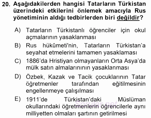 XIX. Yüzyıl Türk Dünyası 2017 - 2018 Dönem Sonu Sınavı 20.Soru