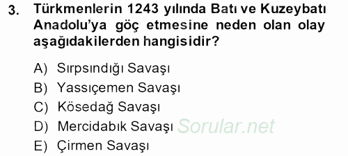 Osmanlı´da İskan ve Göç 2013 - 2014 Dönem Sonu Sınavı 3.Soru