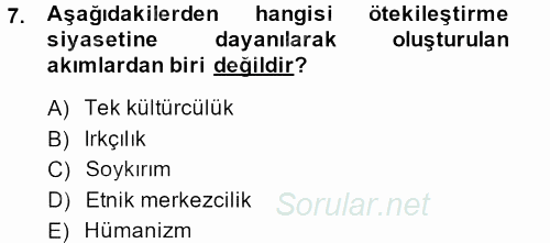 Osmanlı´da İskan ve Göç 2013 - 2014 Dönem Sonu Sınavı 7.Soru
