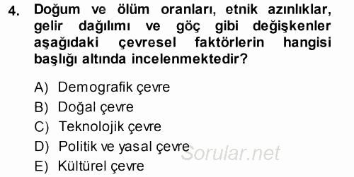 Pazarlama Yönetimi 2014 - 2015 Tek Ders Sınavı 4.Soru