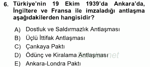 Atatürk İlkeleri Ve İnkılap Tarihi 2 2016 - 2017 Dönem Sonu Sınavı 6.Soru