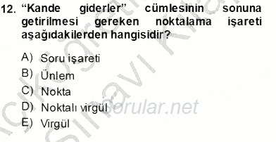 XVI-XIX. Yüzyıllar Türk Dili 2013 - 2014 Tek Ders Sınavı 12.Soru