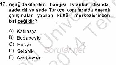 XVI-XIX. Yüzyıllar Türk Dili 2013 - 2014 Tek Ders Sınavı 17.Soru