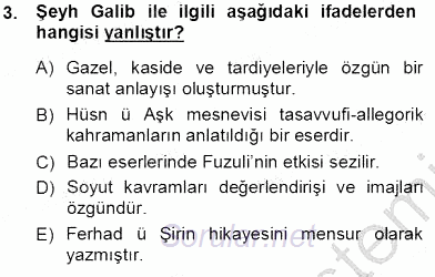 XVI-XIX. Yüzyıllar Türk Dili 2013 - 2014 Tek Ders Sınavı 3.Soru
