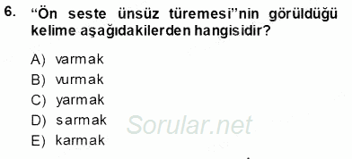 XVI-XIX. Yüzyıllar Türk Dili 2013 - 2014 Tek Ders Sınavı 6.Soru