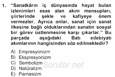 Yeni Türk Edebiyatına Giriş 2 2012 - 2013 Ara Sınavı 1.Soru