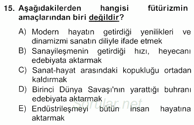 Yeni Türk Edebiyatına Giriş 2 2012 - 2013 Ara Sınavı 15.Soru