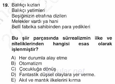 Yeni Türk Edebiyatına Giriş 2 2012 - 2013 Ara Sınavı 19.Soru