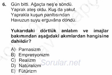 Yeni Türk Edebiyatına Giriş 2 2012 - 2013 Ara Sınavı 6.Soru